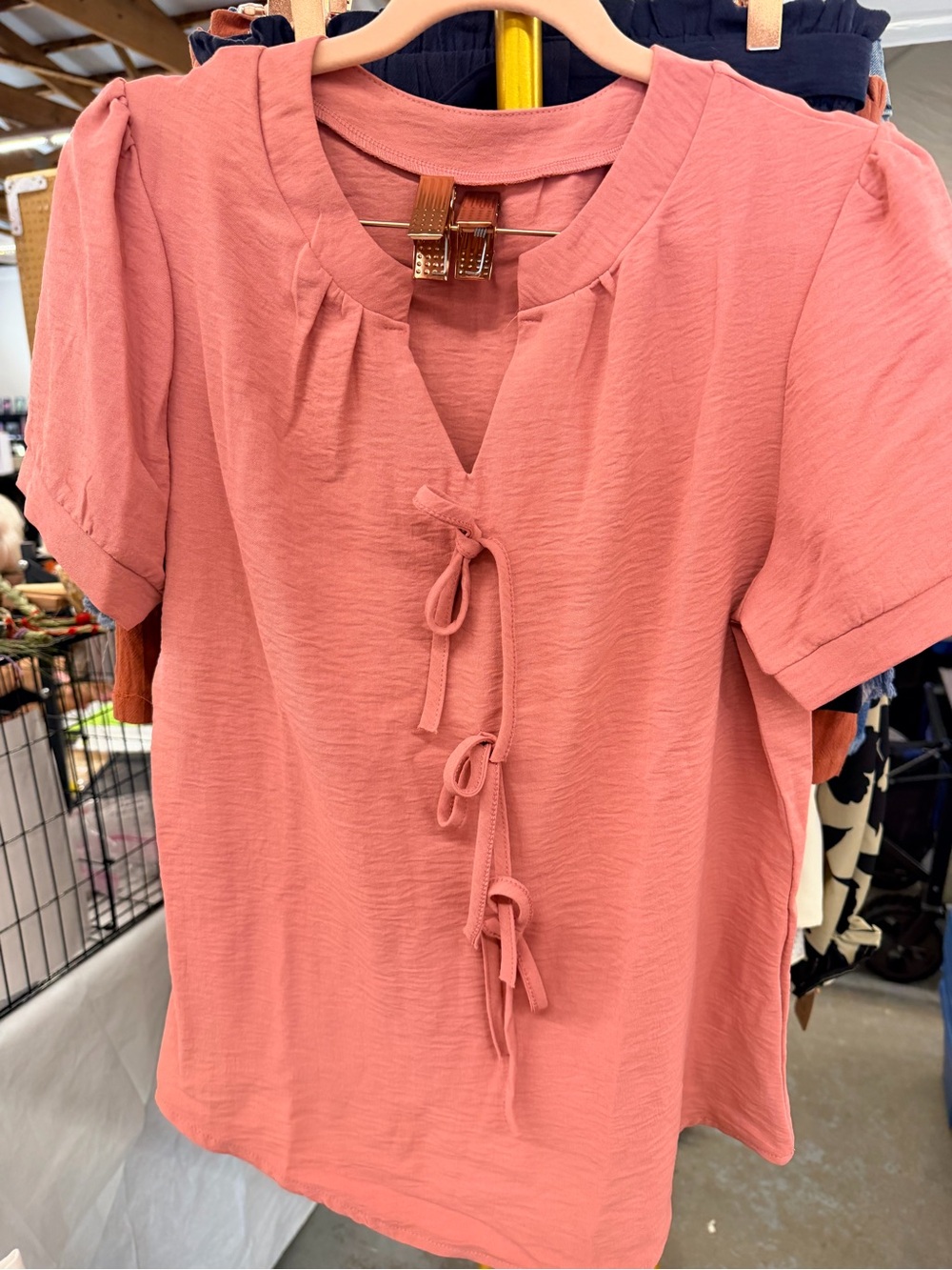 Women's Tie-Front Short Sleeve Top - Dusty Rose